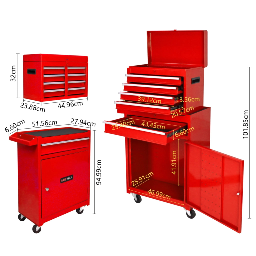 CARRELLO PORTAATTREZZI 5 cassetti 56.5x32.5x68 cm acciaio rosso