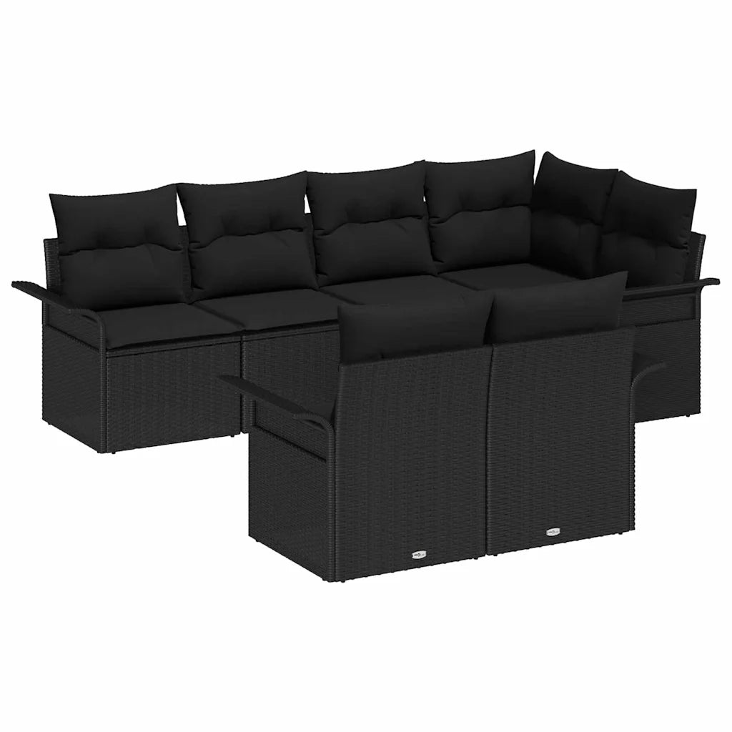 Set Divano da Giardino con cuscino 7 pcs Nero Poly Rattan 3354072