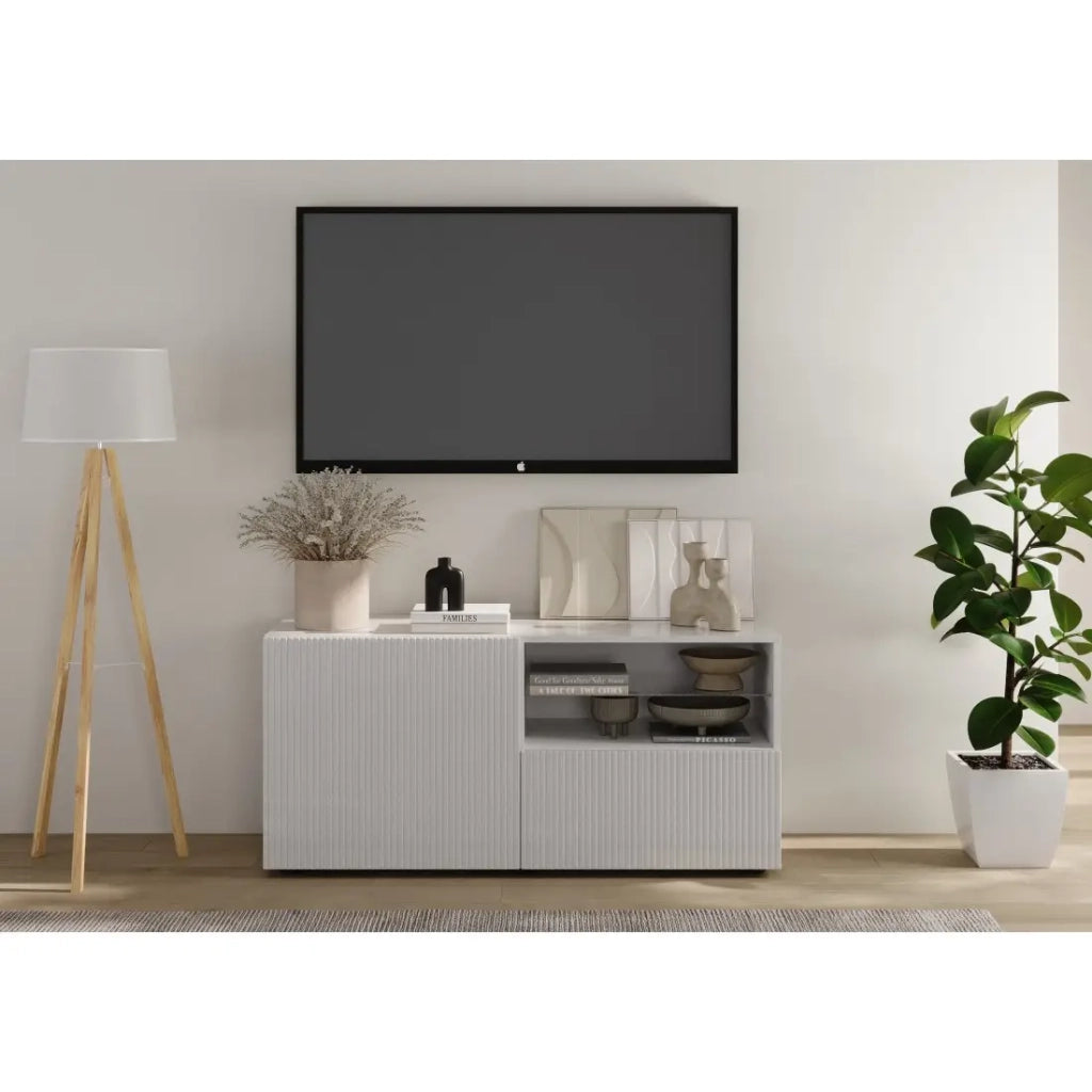 Mobile TV SCENA – L121 x H57 x P42 cm – Bianco lucido lacato