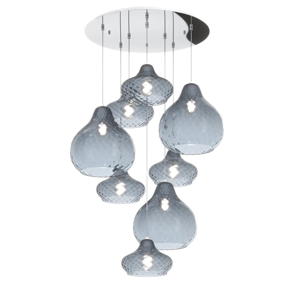 Lampadario Contemporaneo Dress Metallo Cromo Vetro Blu 8 Luci E27