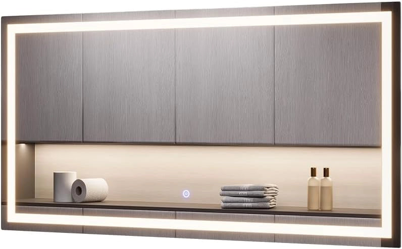 Specchio bagno Miral, Vetro, 100 x 50 cm con illuminazione frontale, per montaggio a parete con illuminazione LED integrata