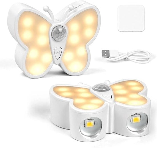 Lampada da notte con sensore di movimento, 2 lampioncini ricaricabili via USB, fissaggio magnetico wireless, 3 colori e illuminazione regolabile, adatto per illuminazione interna in ingresso/nido d'infanzia/bagno.