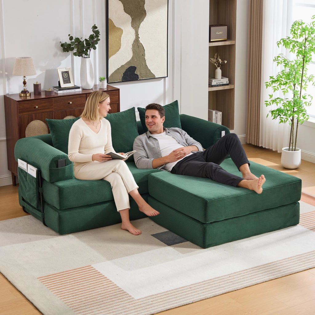 DIVANO Modulare 200x190x67 cm Corda Verde Smeraldo con pouf e 3 cuscini
