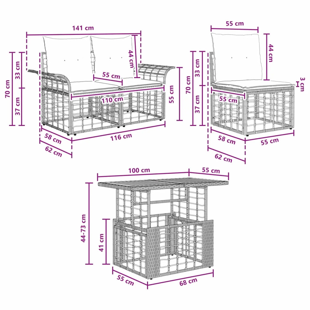Set Divano da Giardino 5 pz Nero e Grigio scuro polyrattan 3437945