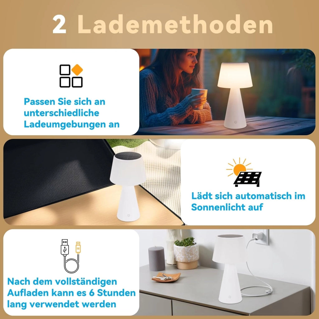 ZMH Lampada da tavolo LED wireless solare batteria moderna dimmerabile per soggiorno giardino comodino