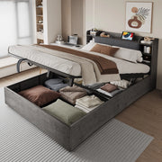 Letto contenitore 180 × 200 cm con sollevamento idraulico, USB e Type-C, ripiani, senza materasso, grigio