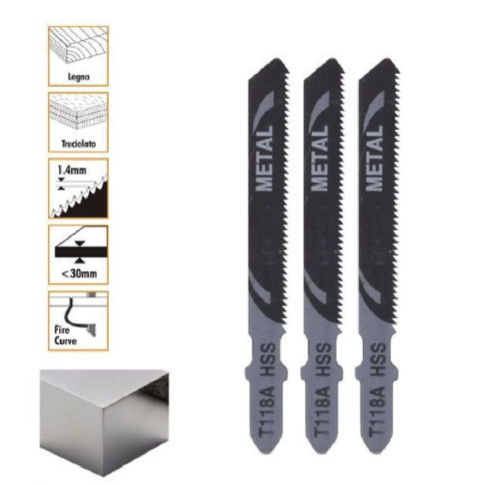 Trade Shop - Set 3 Pz Lame Per Seghetto Alternativo T118a Hcs Lama Ricambi Per Metallo 90190 -