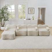 Divano modulare angolare 4 posti senza struttura con pouf, seduta profonda e braccioli mobili, in velluto beige