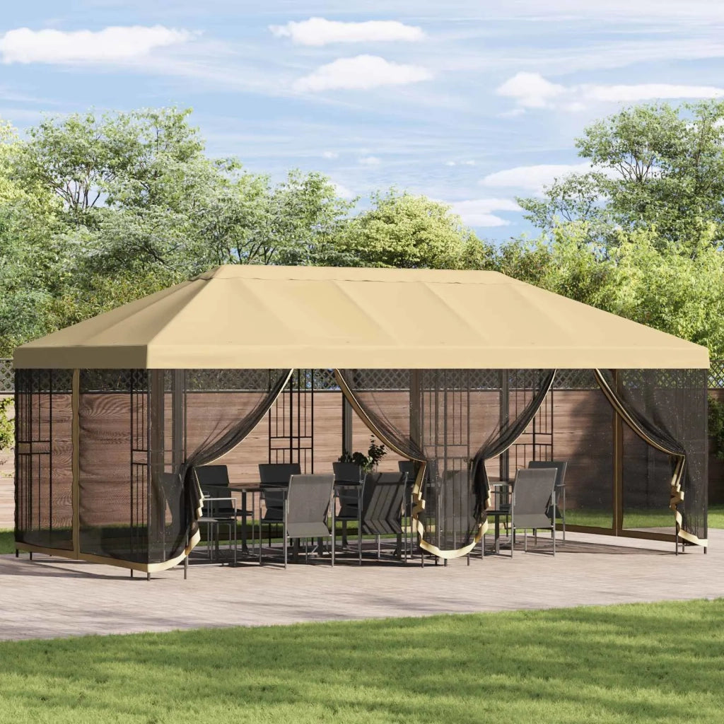 Copertura Gazebo con Pareti Laterali 6 x 3 m Crema Poliestere 900411