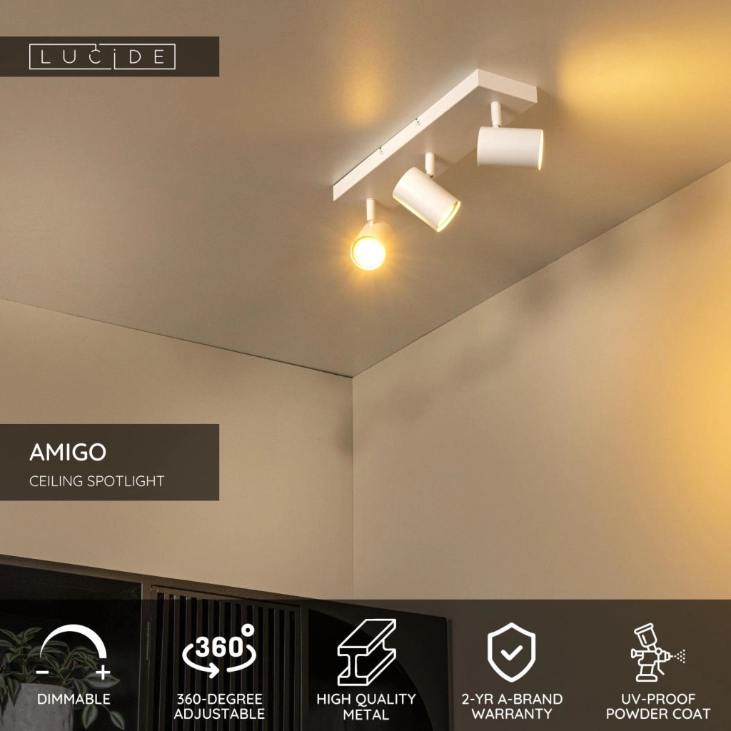 Faretto soffitto AMIGO 3xGU10 bianco metallo Lucide