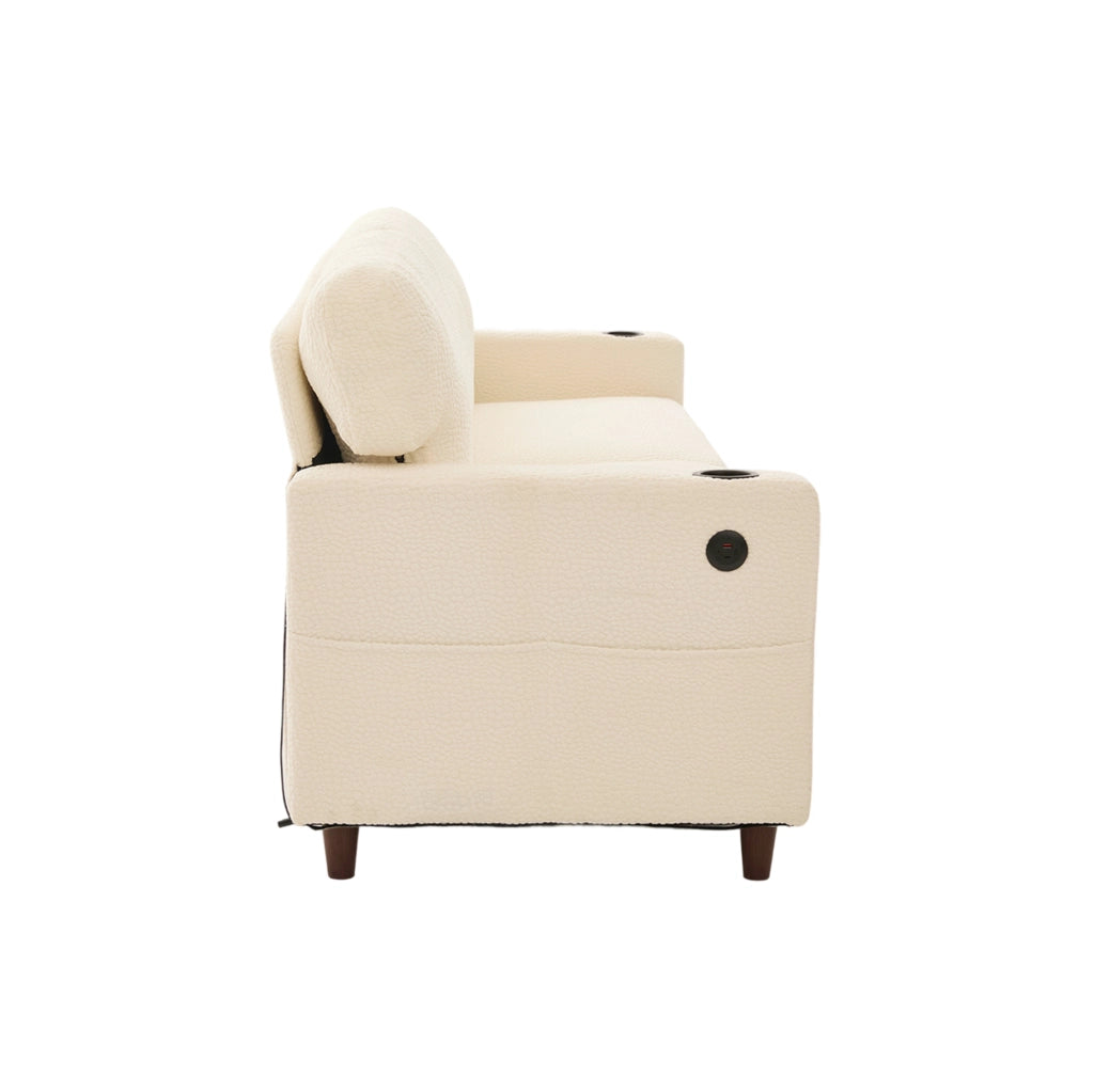 Divano a 2 posti in chenille beige con USB-C; luci LED; portabicchieri e tasche laterali 203 cm