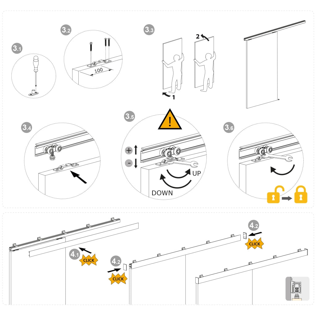 Binario per Porte Scorrevoli con Kit di Accessori 200 cm in Alluminio Emuca