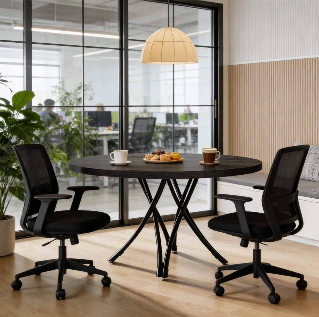 Tavolo da pranzo rotondo nero 120 cm per 4-6 persone, stile minimalista