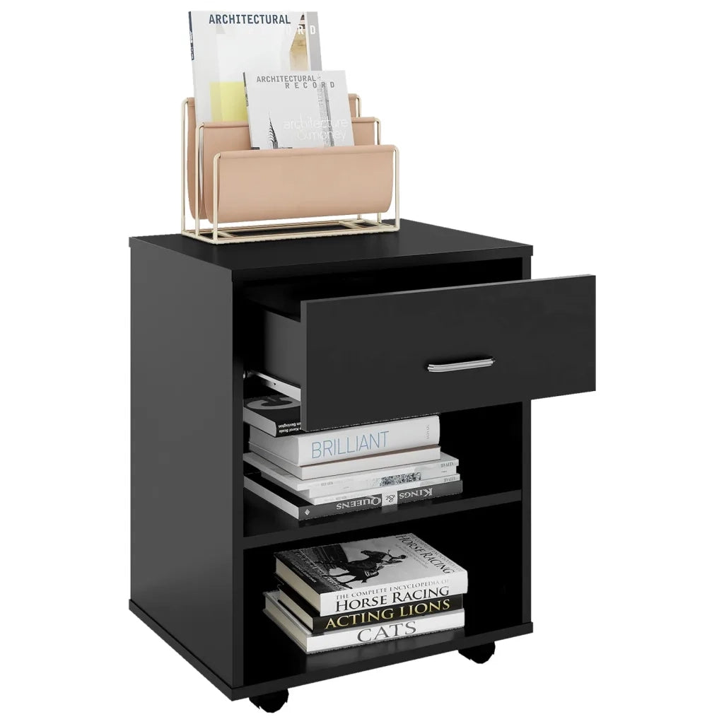 Mobiletto con Ruote Nero 46x36x59 cm in Legno Multistrato 808468