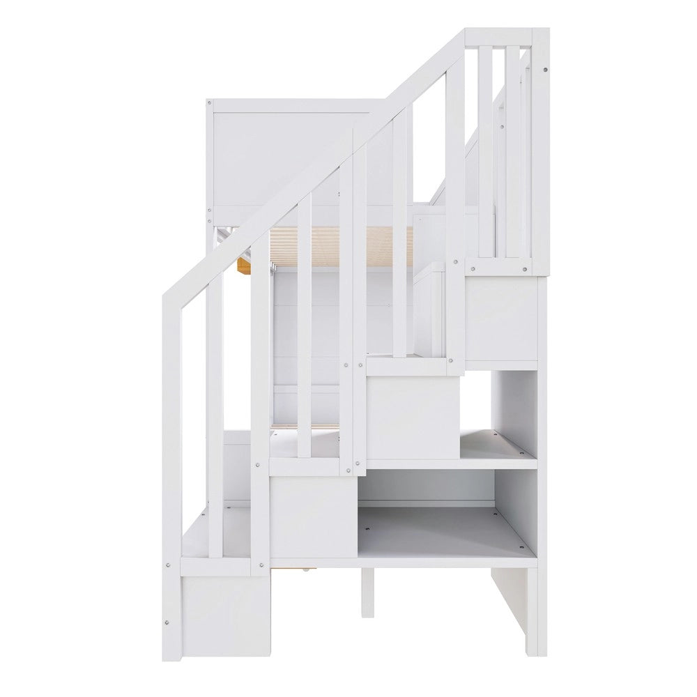 Letto a Castello Bambini con Cassetti, Scrivania e Scala ¨C Xylo ¨C Pino Massello Bianco 90x200