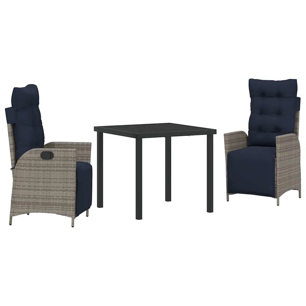 Set da Pranzo per Giardino 3 pcs Grigio e Nero Rattan