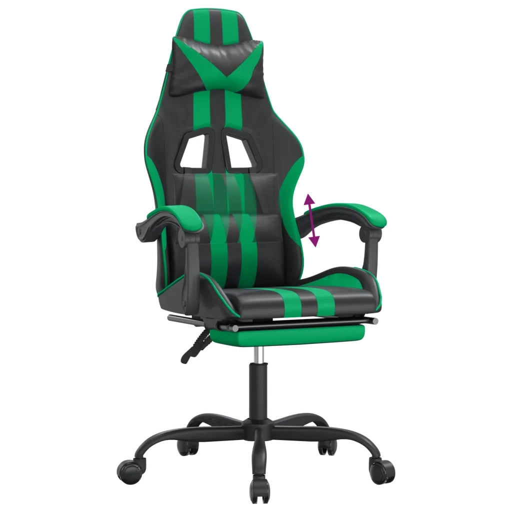 Sedia da Gaming con Poggiapiedi Nero e Verde in Similpelle 3143833