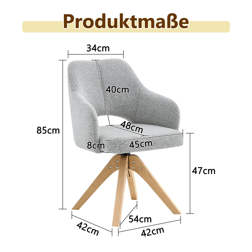 SEDIA Girevole Set da 2 pezzi Tessuto Grigio Chiaro Strutturato Legno Massello