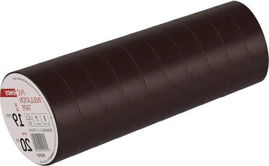 Nastro di isolamento in PVC marrone - 10 pezzi, 19mm x 20m, 0,12mm di spessore - Adesivo a bassa tensione - Resistente all'UV e impermeabile per connessioni