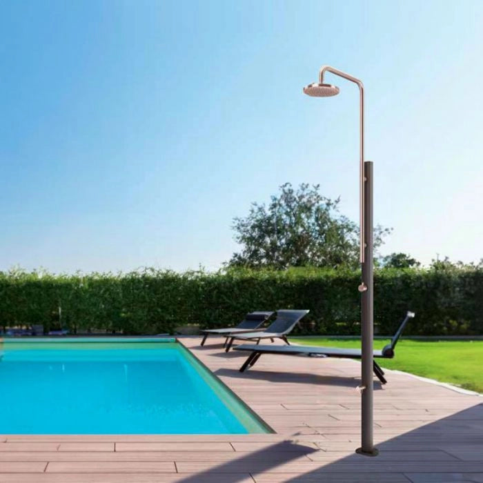 Doccia da giardino CHROME in acciaio inox 304 Astralpool, con lavapiedi - Doccia Da Giardino Chrome In Acciaio Inox 304 Astralpool, Con Lavapiedi Blu