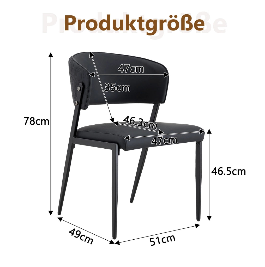 Sedia da pranzo 74.0x53.5x51.0 cm con schienale ergonomico in PU e metallo nera