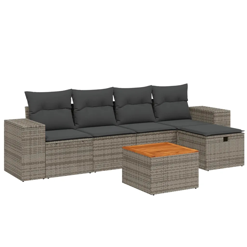 Set Divano da Giardino 6 pz con Cuscini Grigio in Polyrattan