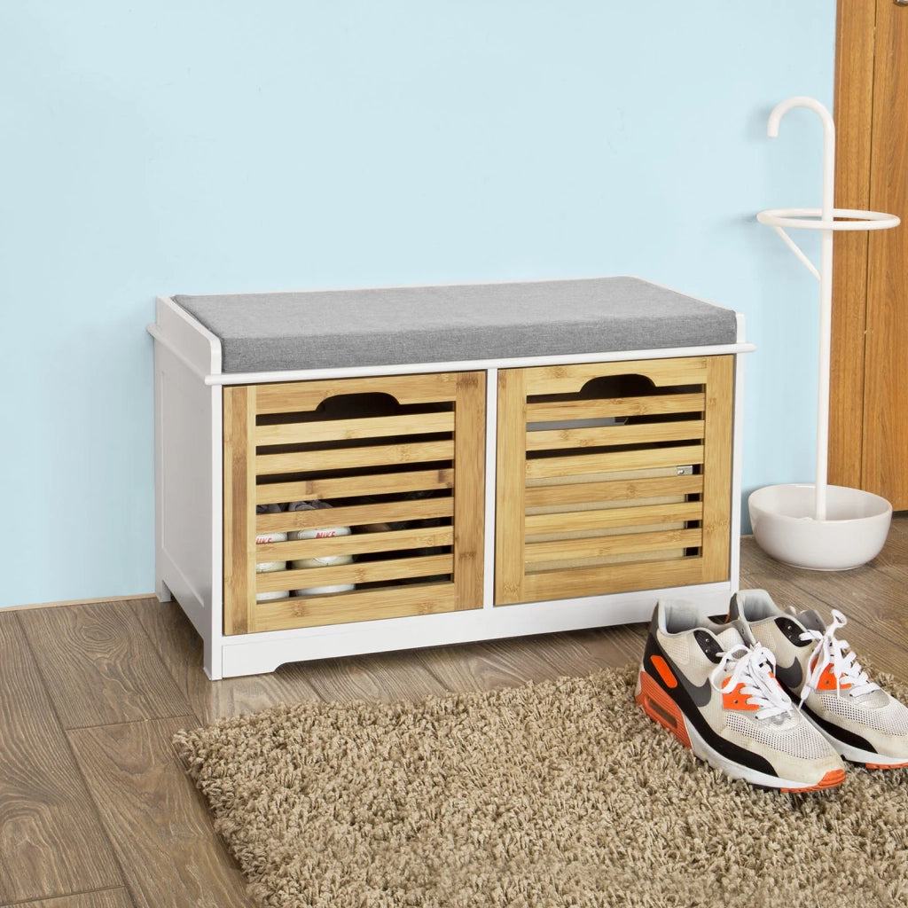 Scarpiera da ingresso Panchina con Cuscino e Cestini 2 Cestini Legno FSR23-K-WN