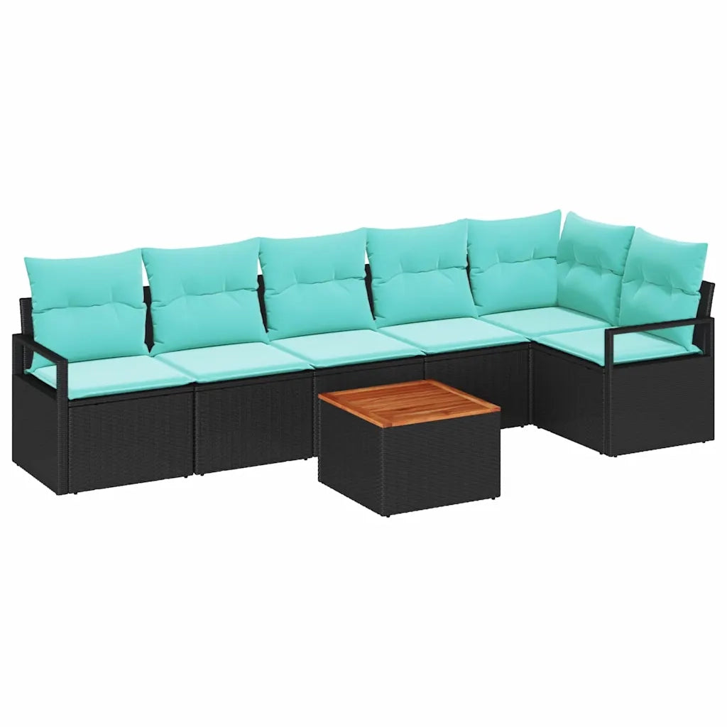 Set Divano da Giardino con cuscino 7 pcs Nero polyrattan 3347718