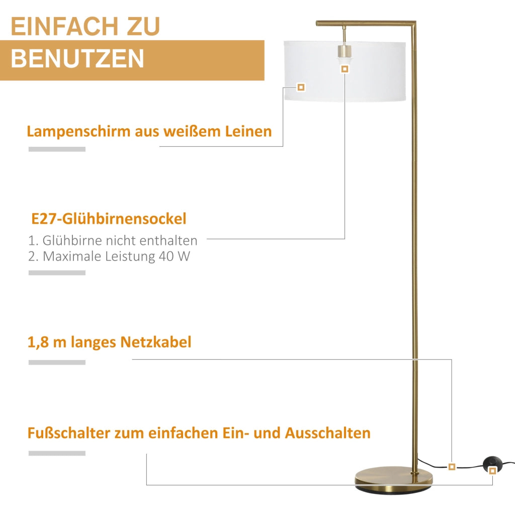 Lampada da terra ¨C zephmum ¨C bianco, oro, tessuto, 47x37x153 cm