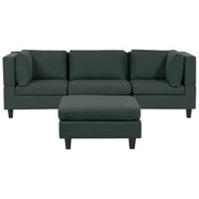 Divano Componibile Rivestito In Tessuto Verde Scuro 3 Posti con ottomano stile moderno