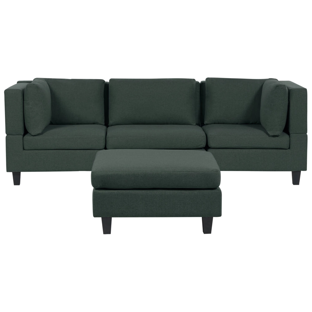 Divano Componibile Rivestito In Tessuto Verde Scuro 3 Posti con ottomano stile moderno