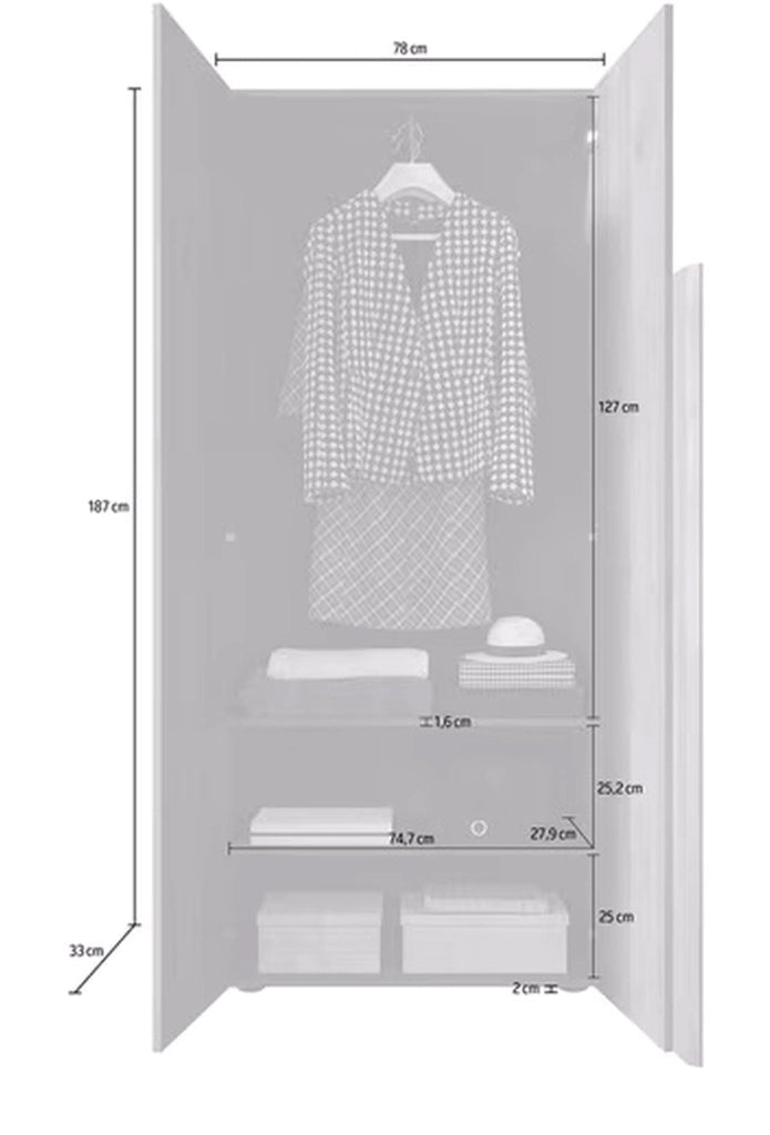 Armadio Camera da Letto Pompei, Guardaroba 2 Ante 2 Ripiani, 78x187h cm Marrone Noce