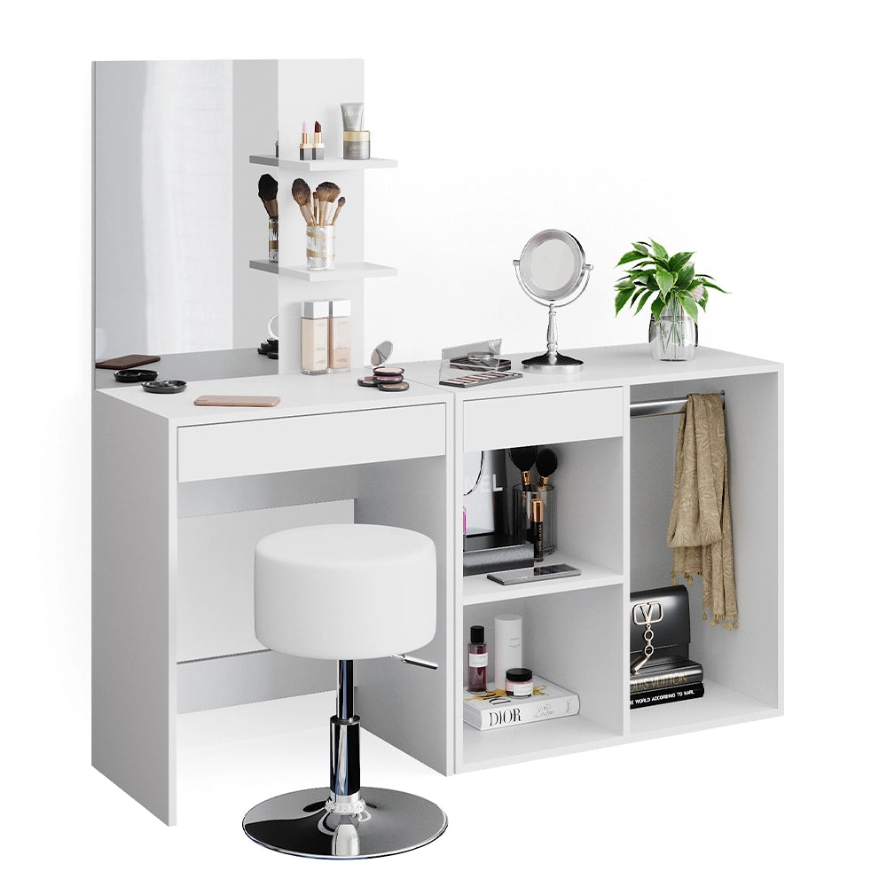 Vicco Tavolo da toeletta Bianco 140 cm con sgabello