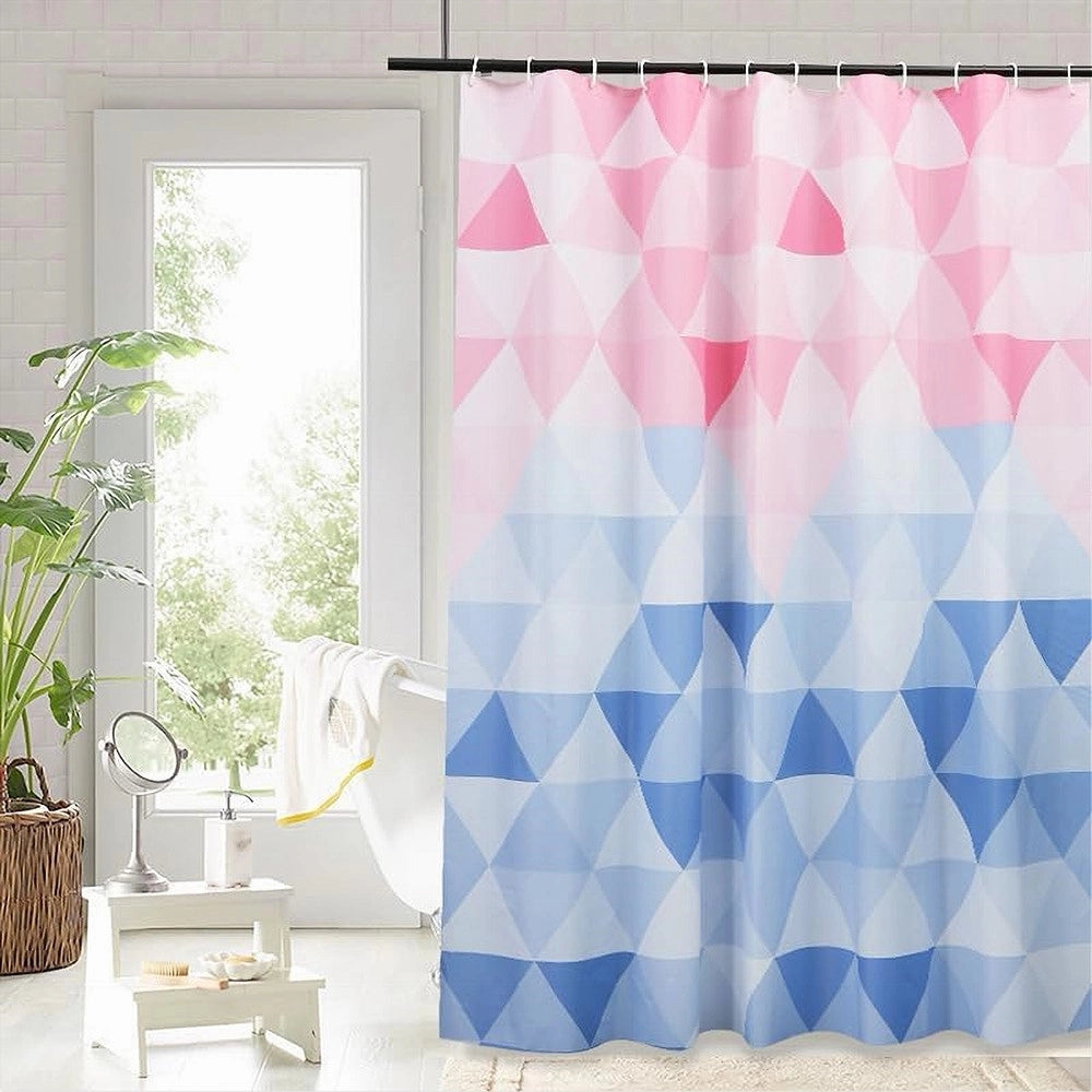 Trade Shop - Tenda Doccia Impermeabile Bagno 12 Anelli Peva 240x200cm Triangolo Rosa Blu 79221 -