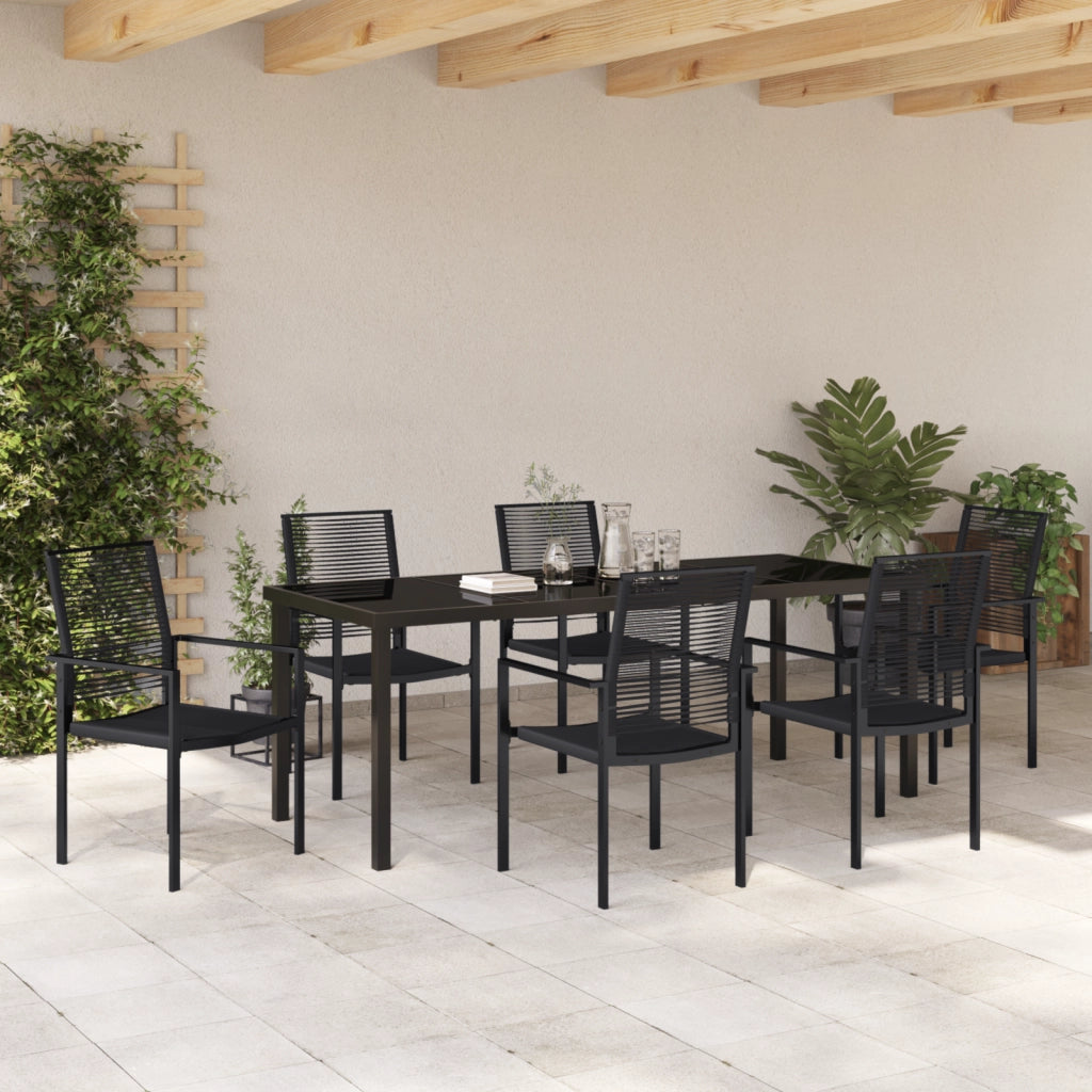 Set da pranzo giardino a 7 pezzi Nero Rattan PVC