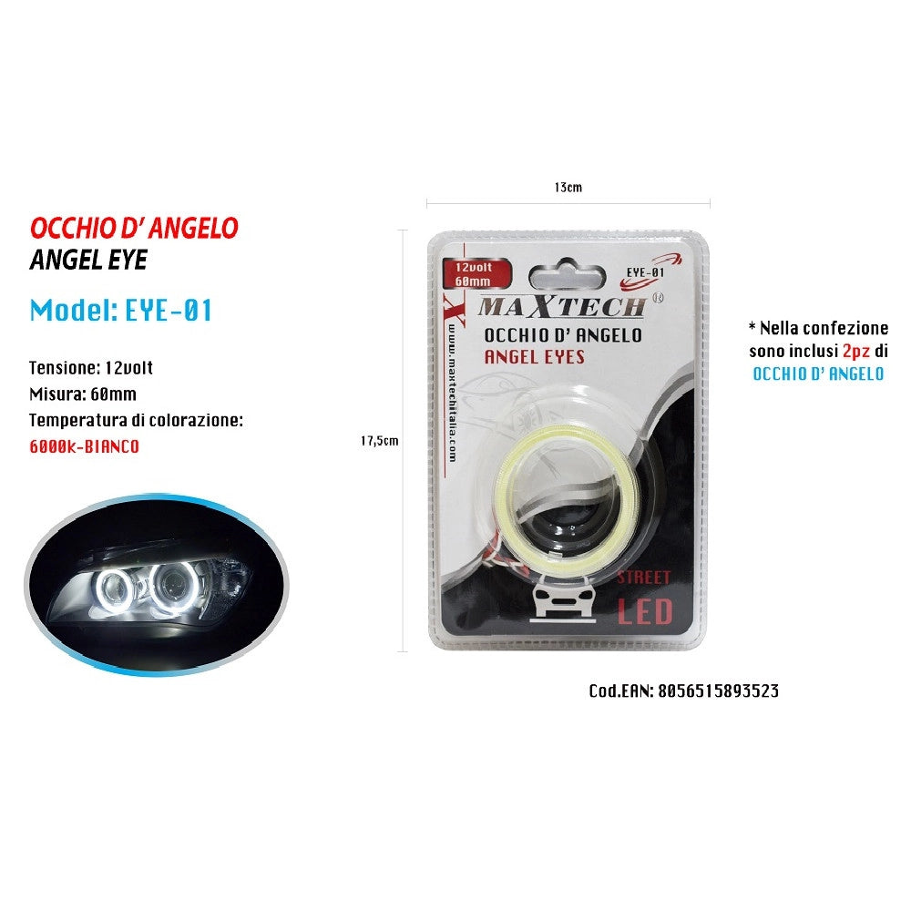 Trade Shop - 2pz Luci Led Per Auto Fari Lampadine 60mm Occhio D'angelo 12 Volt Maxtech Eye-01 -