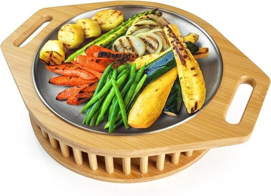 Piatto di riscaldamento per BBQ, grigliata e grigliata con supporto in acciaio inox