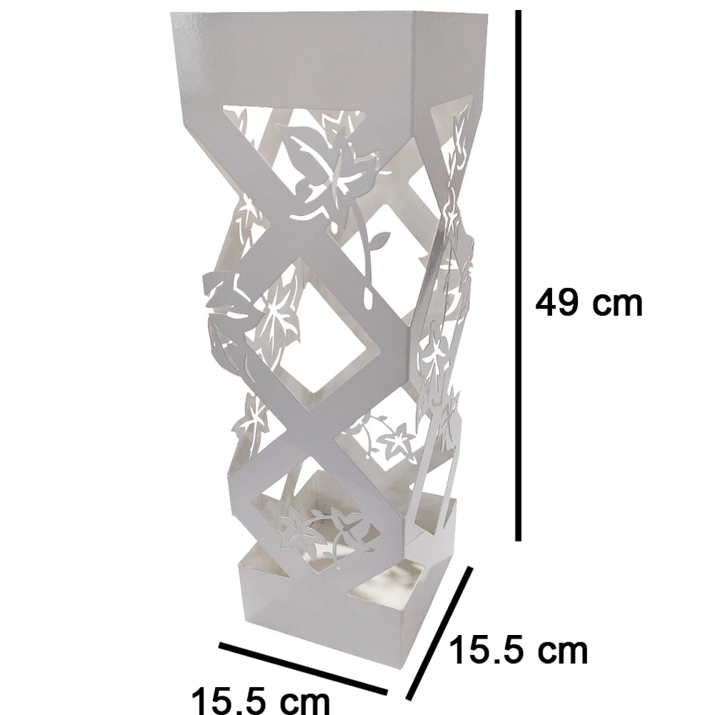 Portaombrelli da Ingresso Design Floreale Quadrato 15,5x15,5x49 cm in Ferro Bianco