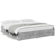 Letto matrimoniale | Letto per adulti | Giroletto Cassetti Grigio Cemento 200x200 cm Legno Multistrato