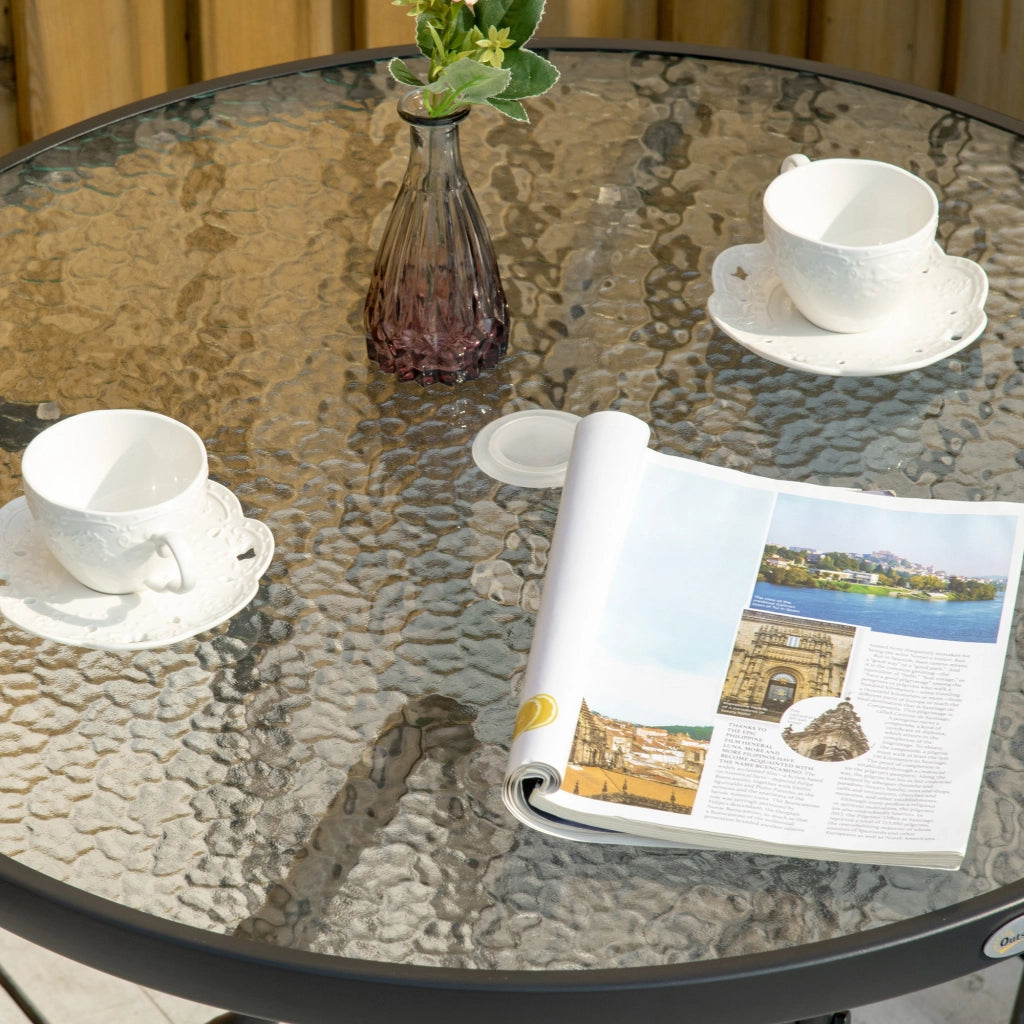 Tavolino da giardino con ombrellone e piano in vetro temperato ¨C zephmum ¨C nero 80x72 cm