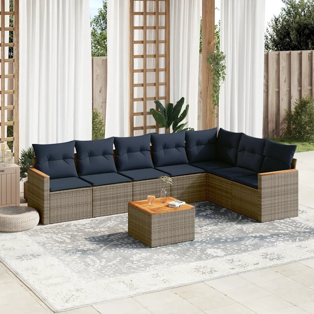 Set Divani da Giardino 8 pz con Cuscini Grigio in Polyrattan 3226040