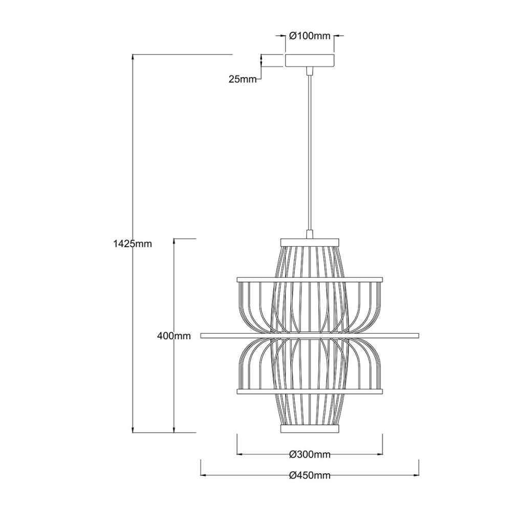 Lampada a sospensione rattan naturale nero E27 Astra