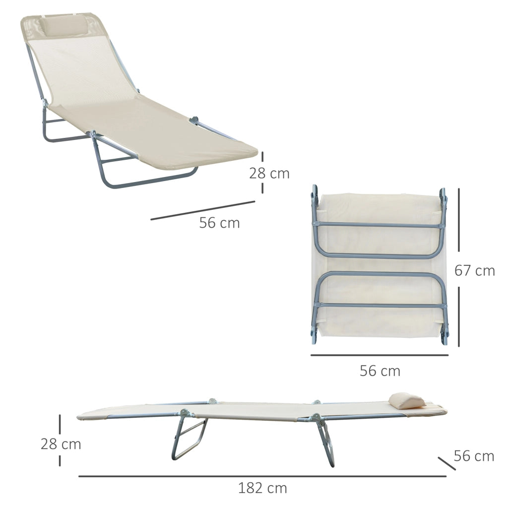 Lettino Prendisole Pieghevole con Schienale Reclinabile e Cuscino, 182x56x24.5cm