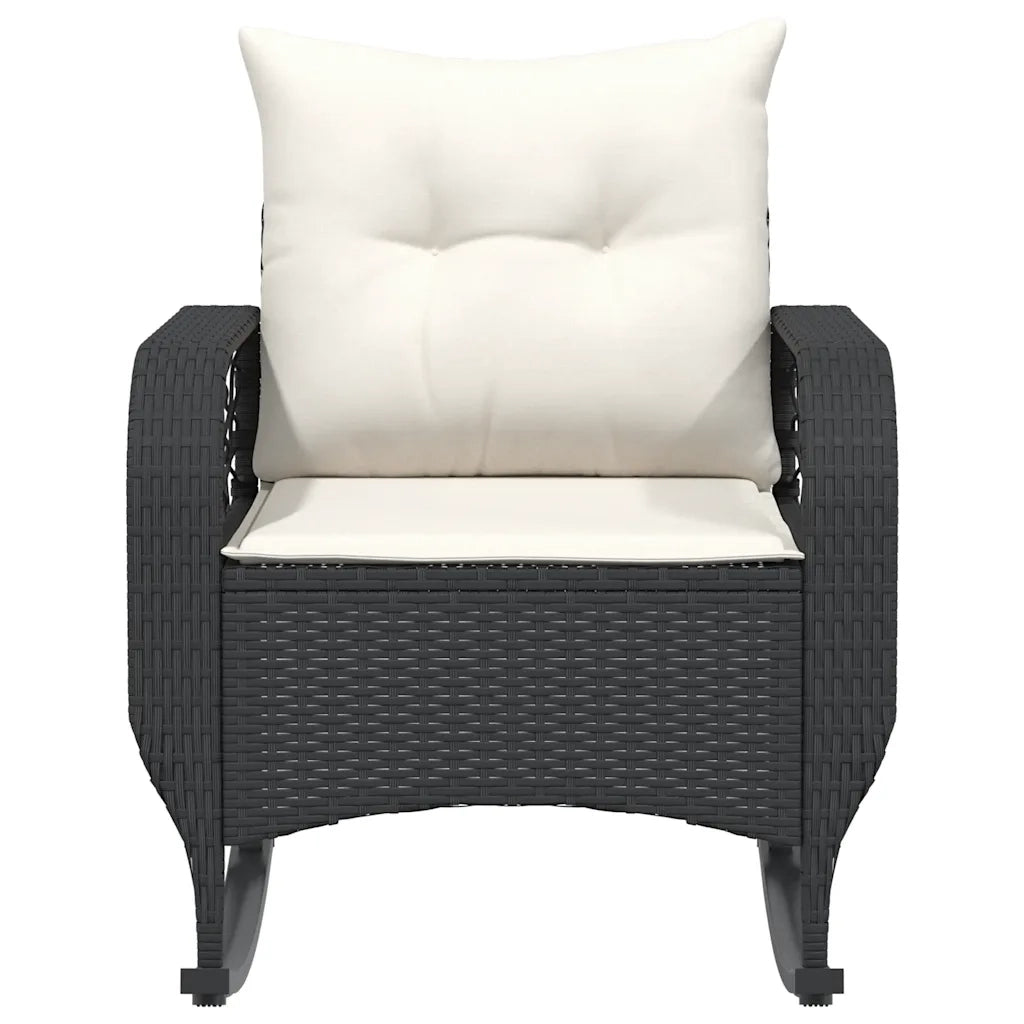 Sedia a Dondolo da Giardino con Cuscini in Polyrattan Nero 4104193