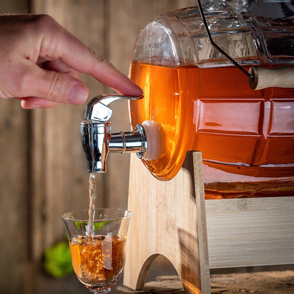 Barile KADAX con rubinetto da 3 litri in vetro per moonshine, whisky, vodka, succhi di frutta, ideale anche per matrimoni.