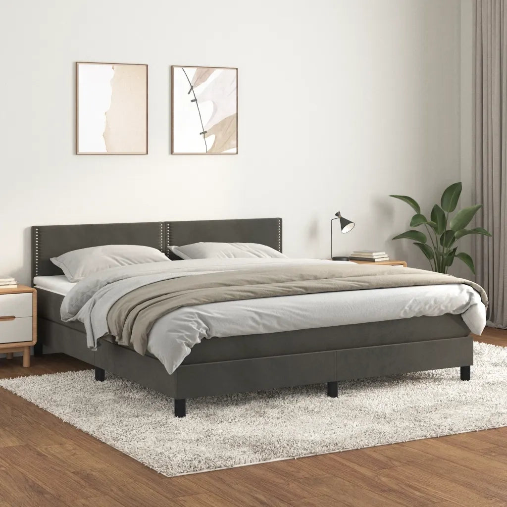 Giroletto a Molle con Materasso Grigio Scuro 160x200 cm Velluto 3141252