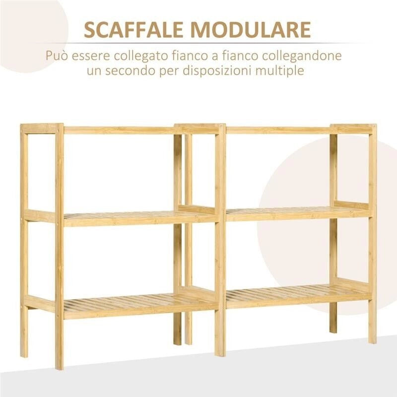 MOBILE MULTIUSO 3 LIVELLI SALVASPAZIO IN LEGNO 62X33X80CM NATURALE