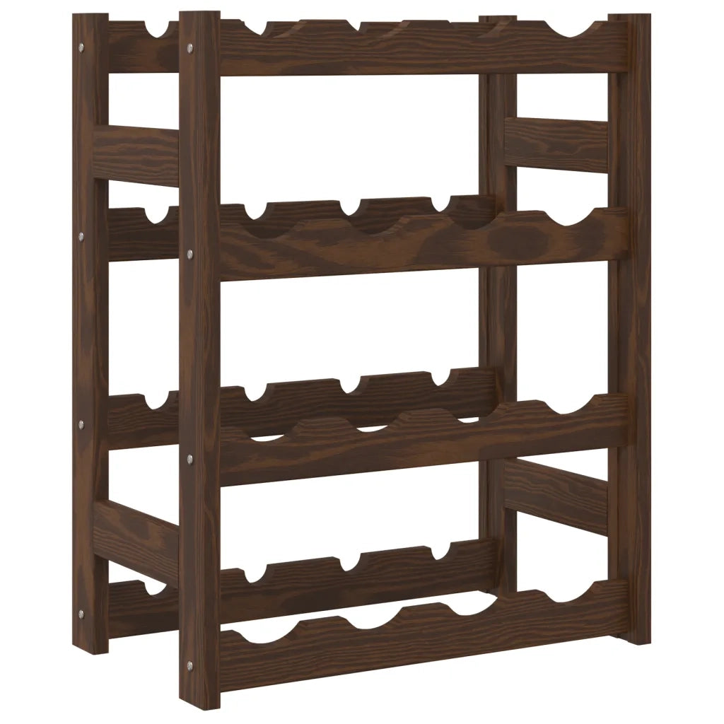 Portabottiglie per 16 Bottiglie Marrone Legno Massello di Pino 373389
