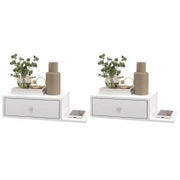 Set Di 2 Comodini Da Parete - Set Di 2 Comodini Da Notte - Ripiano Laterale E Cassetto - 55l x 30P x 15H cm Bianco In Pannello Di Particelle