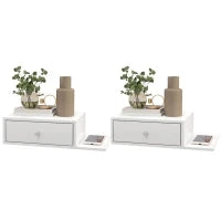 Set Di 2 Comodini Da Parete - Set Di 2 Comodini Da Notte - Ripiano Laterale E Cassetto - 55l x 30P x 15H cm Bianco In Pannello Di Particelle